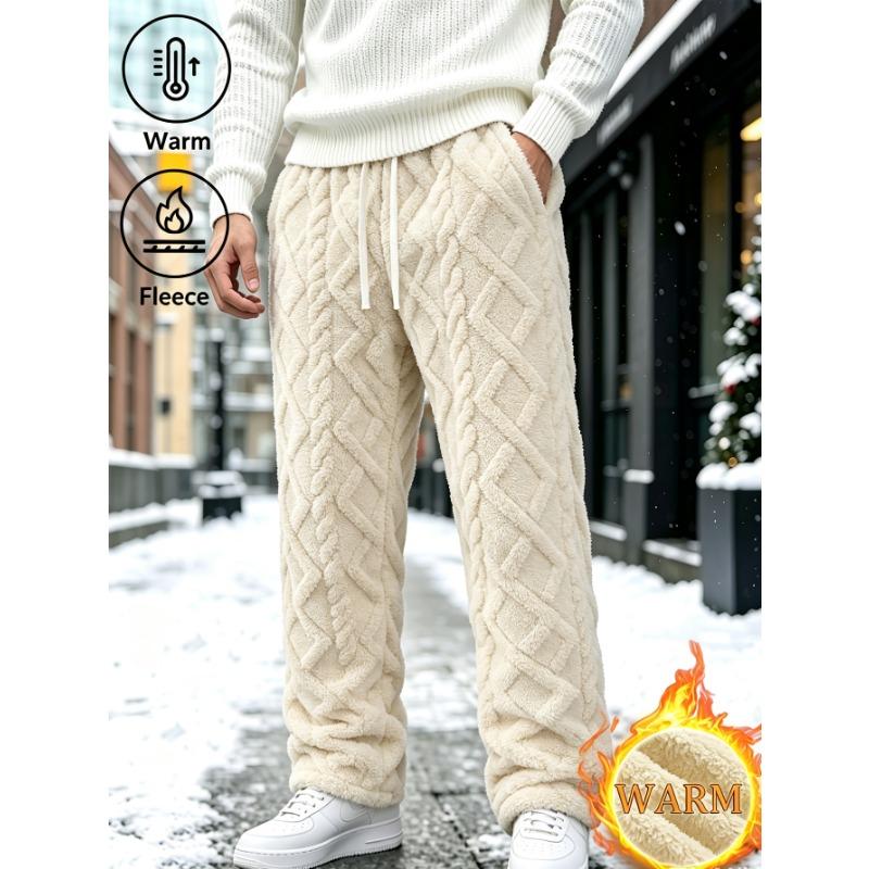 Men Women Winter Fleece Lined Diamond Straight Leg Pants