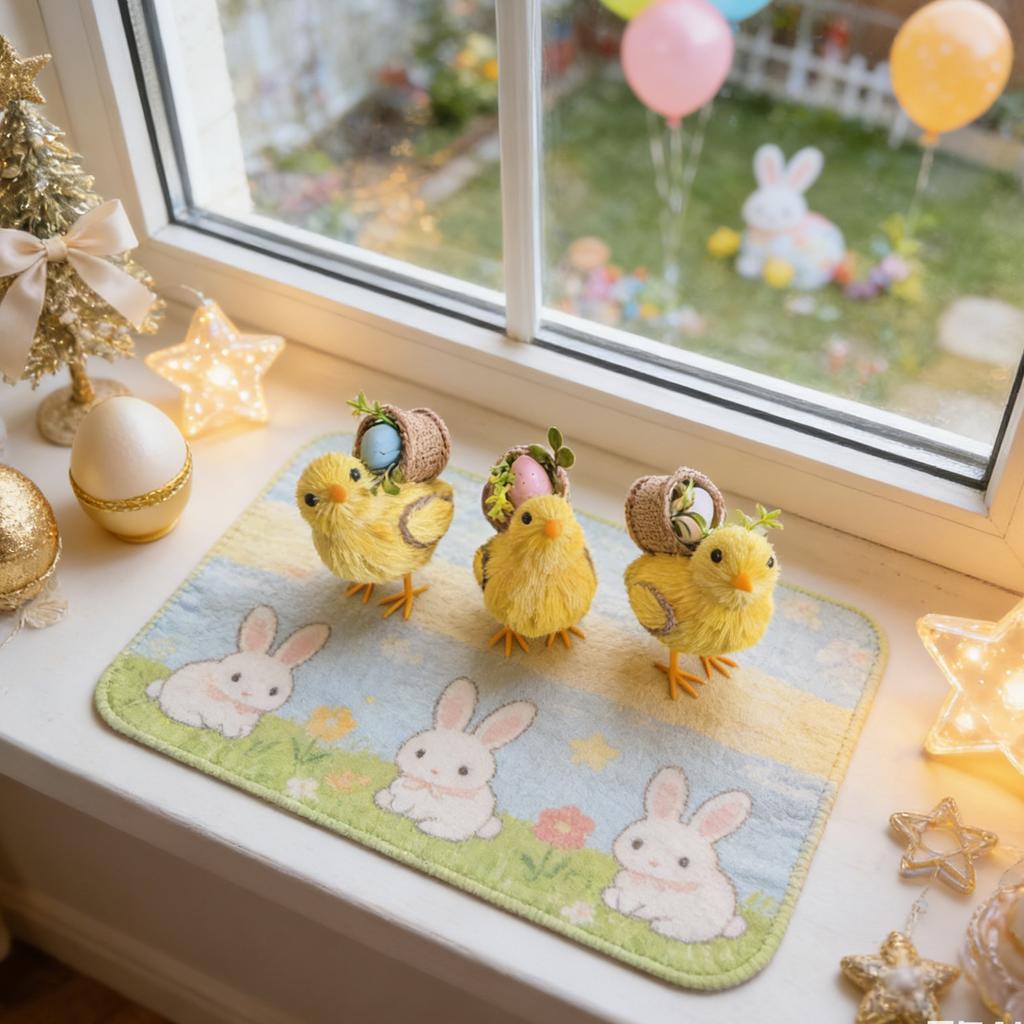 1 Pack 3pcs Cute Little Yellow Chick Straw Animal Figurine, Home Decor Item, Plush Toy, Gift