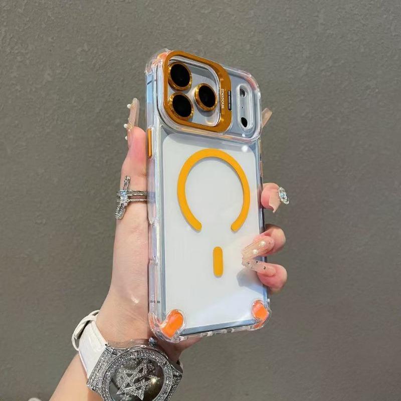 Transparent Acrylic Magnetic Shockproof Phone Case With Camera Lens Stand For Iphone
