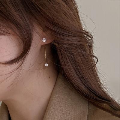 Einfache Zirkon Lange Ohrringe Vorne Und Hinten Delicate Koreanische Brincos Femme Schmuck Großhandel