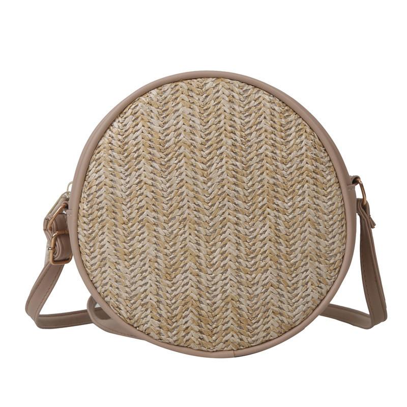 Chic Woven Round Crossbody Bag For Women In Creamy White And Khaki Stylish Casual Design