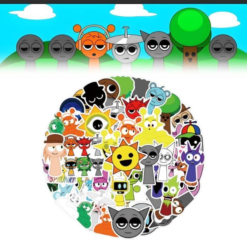 55 Piece Incredibox Sprunki Cute Style Waterproof Stickers For Creative Decoration