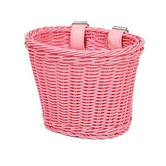 Hand-Woven Rattan-Style Detachable Bicycle Storage Basket for Children's Scooters - Small, Lidless