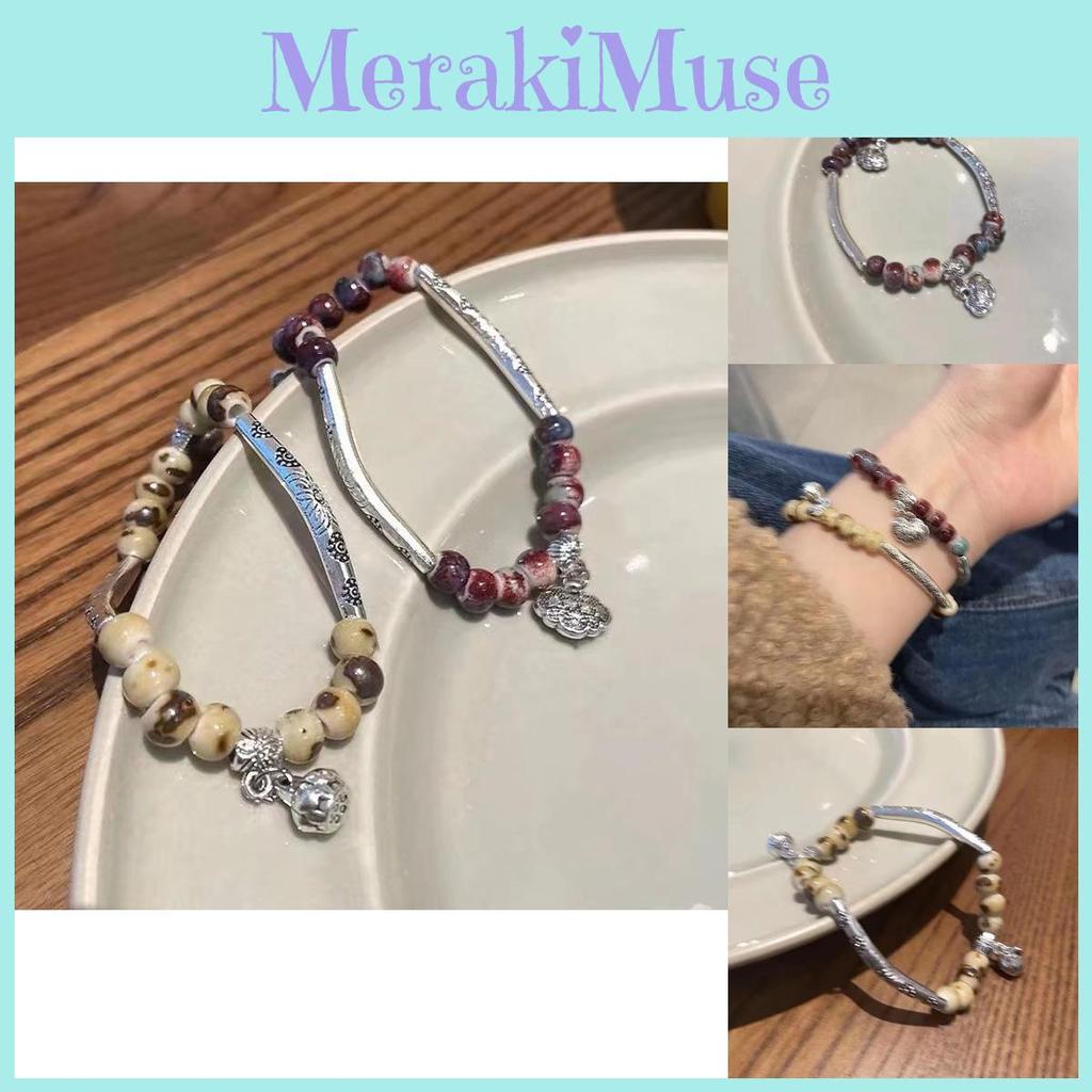 Exquisite Retro Amber Peace Lock Bracelet For Women Geometric Artistic Design