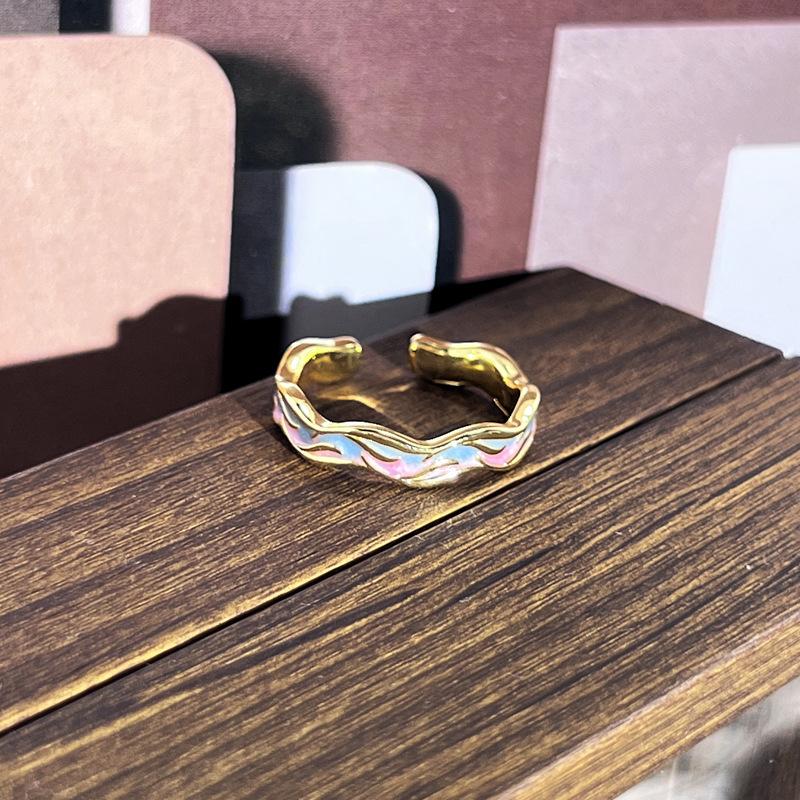 2026 Sweet and Cool Colorful Drip Glaze Temperament Court Style Retro Ring Female Flower Niche Ring