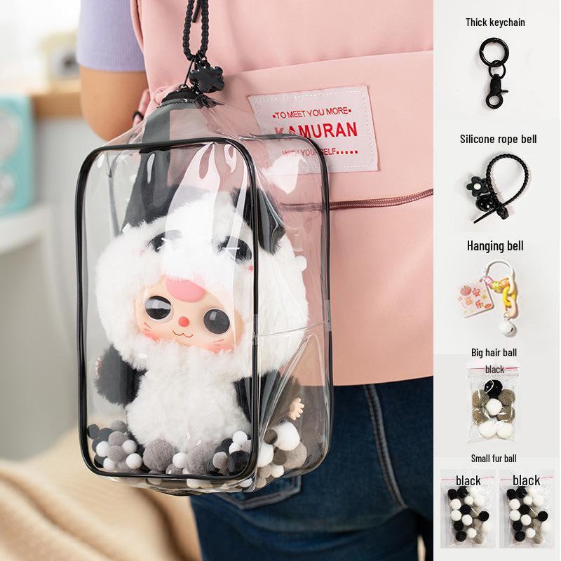 High Transparency 20cm Cotton Doll Display Bag, Dual-Use for Three-Year-Olds, Thickened PVC, Square Transparent Design