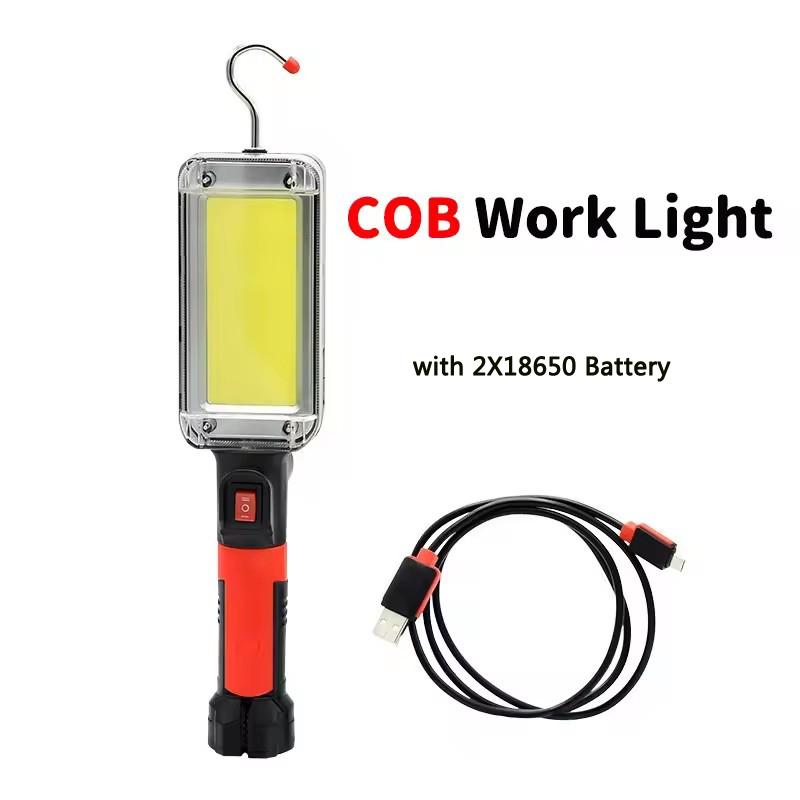 Portable COB Lanterns USB Rechargeable LED Flashlight Auto Repair Camping Working Lamp Use 2*18650 Battery with Hook Magnet