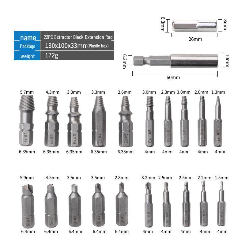 

Набор из 22-х предметов для извлечения винтов и проволоки из быстрорежущей стали
