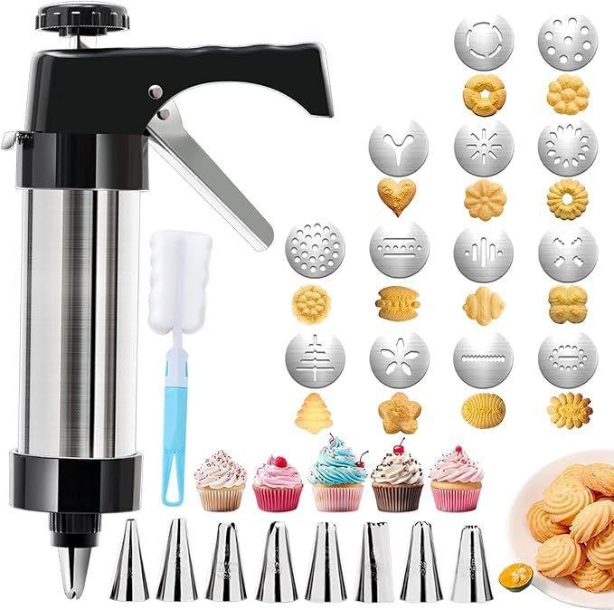 Cookie Gun Squeeze Cookie Maker Decorating Gun Decorating Nozzle Bean Dissolving Baking Tool Silver