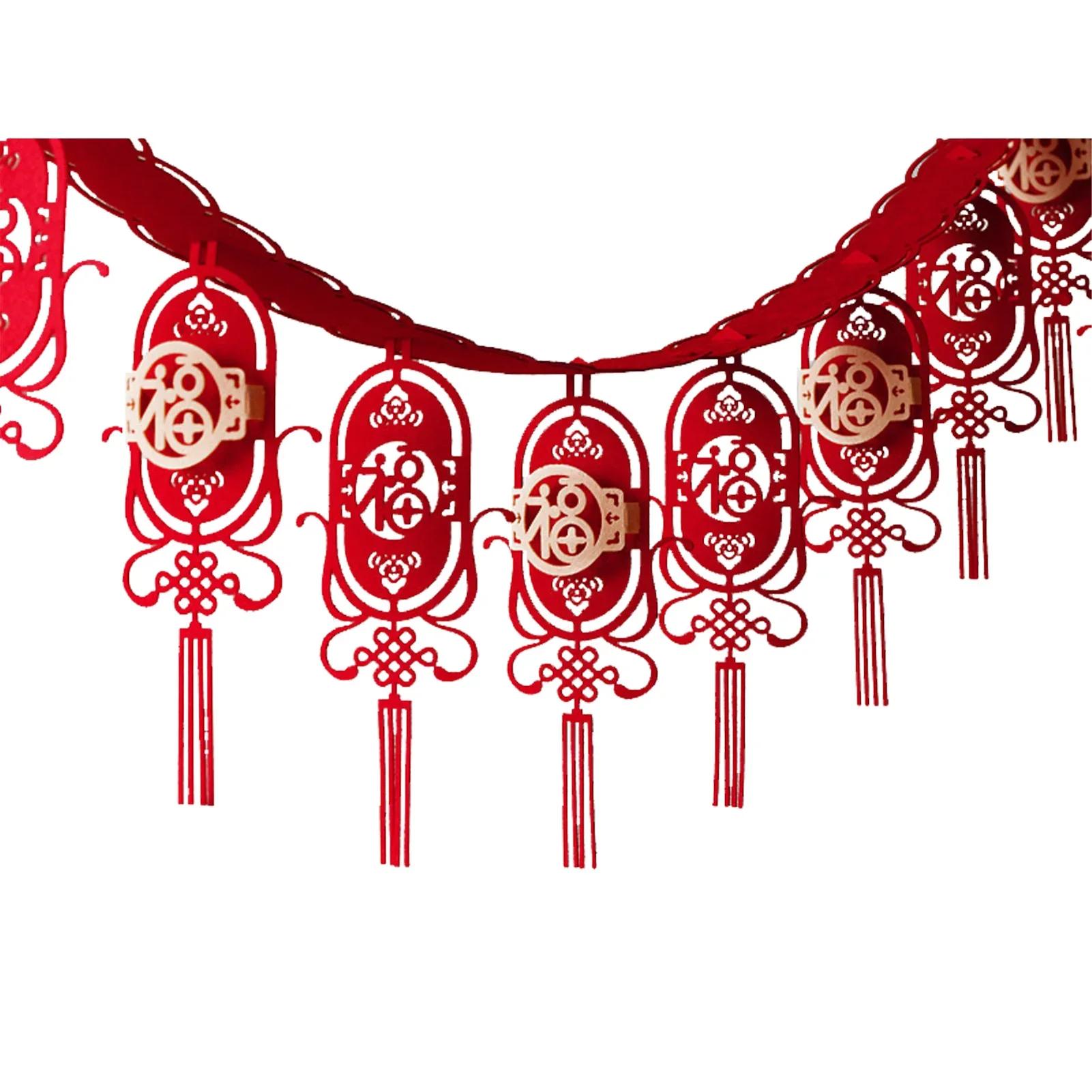 Chinese New Year Lucky Fu Tassel Pulling Flag Flannelette Chinese Spring Festival New Year Red Pendant Hanging Ornaments