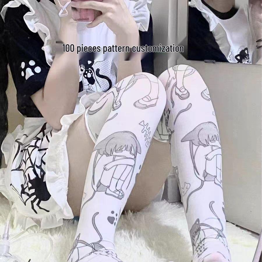 Velvet Printed Over-the-Knee Y2K Japanese Otaku Soft Girl Harajuku Long Socks