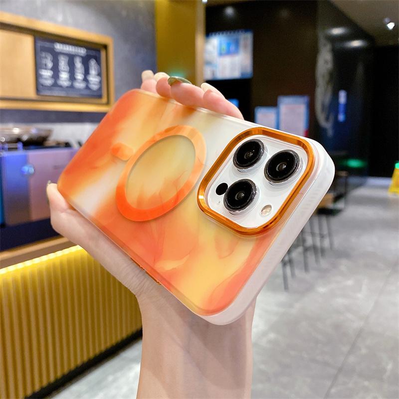 Luxury Watercolor Phone Case for iPhone 14 Plus Magnetic Cases Matte Marble Magnetic Transparent Cover for iPhone 13  14 Pro Max
