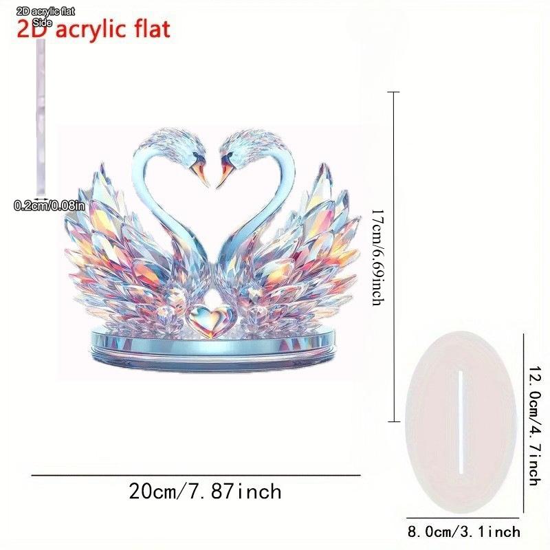 Decorazione a forma di cigno di cristallo squisito in acrilico piatto 2D, Decorazione per interni ed esterni - Non richiede batterie/elettricità, Decorazione diurna gratuita,