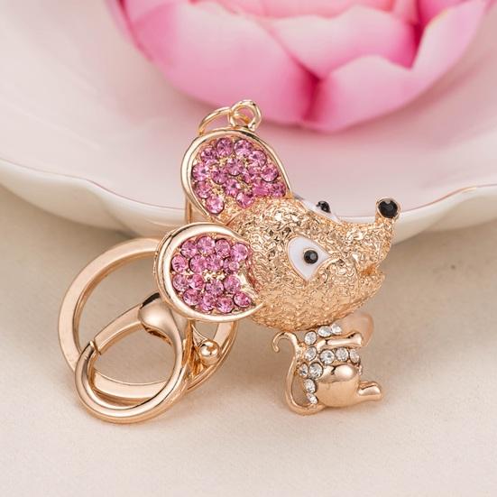 Keychain Pendant Sparkling Rhinestones Mouse Shape Charm Key Chain Strong Lobster Clasp Multi-Functional Key Holder