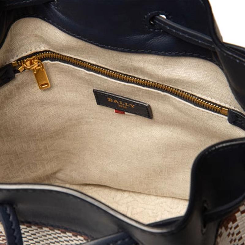 Bally Cleoh 21 Drawstring Closure Striped Decor Leather Bucket Bag Women Handbags Gray Brown 6300233