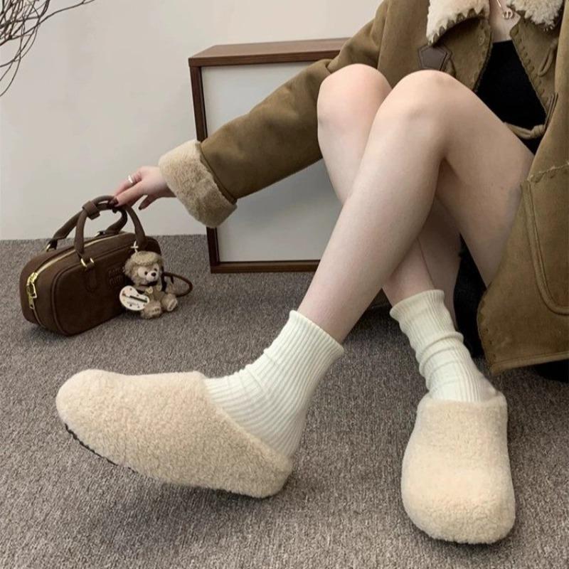 Autumn Design Women's Mules Slippers Platform Flats Outdoor Slides Fashion Slip On Woolen Fabric Shoes