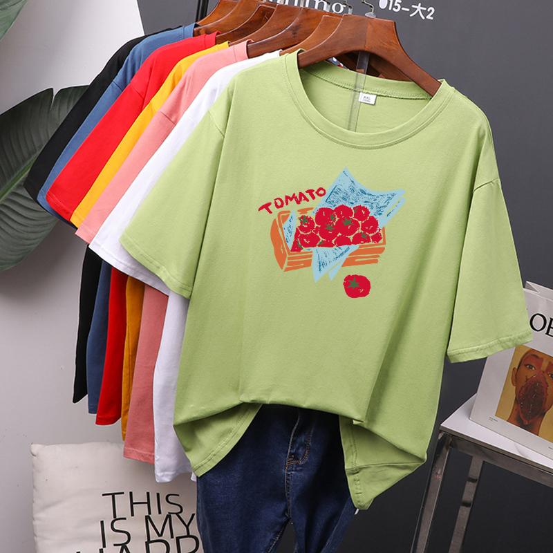New Summer 2024 Tomato Printed T Shirt Women Oversized Cotton Summer Tees Soft Female Jumper Top