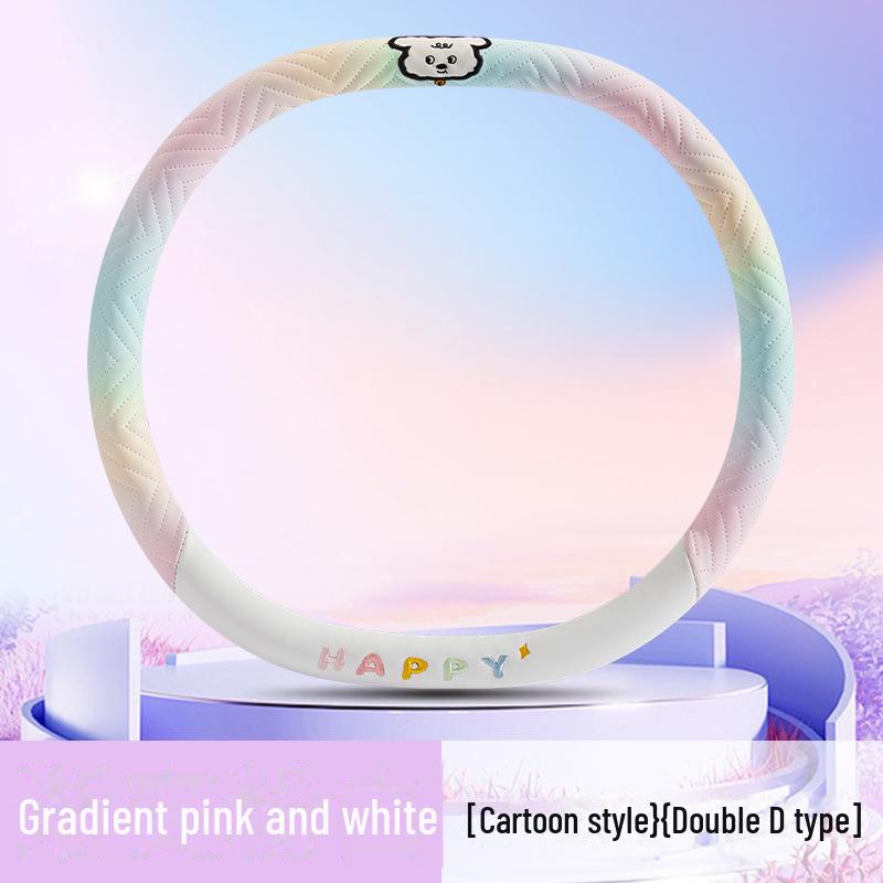 2024 Lenkradbezug aus Nappaleder mit Farbverlauf und Welpenmotiv in farbenfrohem Design