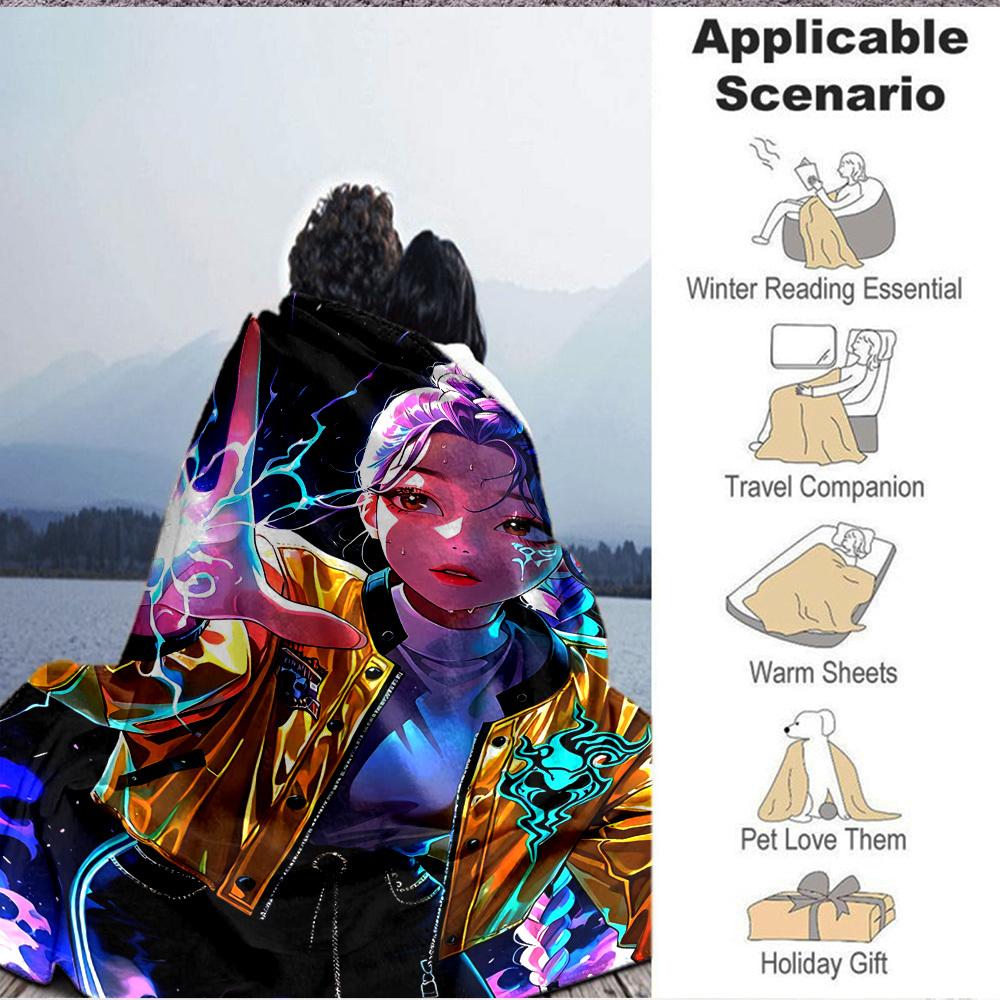 1pc KPop Demon Hunters Soft & Warm Flannel Blanket, Multi-Purpose Throw Blanket for Couch, Sofa, Office, Bed, Camping, Travel