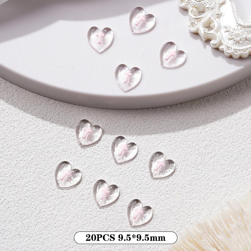 20 Stück Harz Klar Pfirsichherz Nagelzubehör Kreuz Flache Rückseite Nägel Nagelkunst Schmuck 3D Nagelbedarf Für DIY Maniküre Dekorationen
