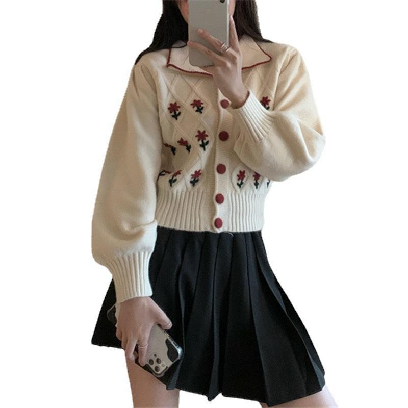 Embroidered Knit Sweater Sweater Women Fall and Winter Chic Tops Design Sense Niche Cardigan Jacket Women Comfortable Versatile and Fashionable