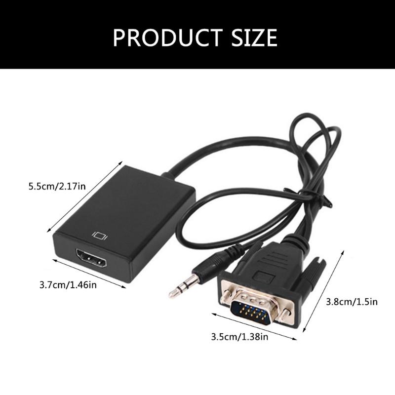 VGA To HDMIcompatible Adapter Converters with 3.5mm 1080P VGA Input Source To TV/Monitors/LCD Connectors