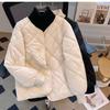 Spring and Autumn new down cotton-padded clothes women's short light and thin collarless rhombus plaid cotton-padded jacket casual trendy jacket