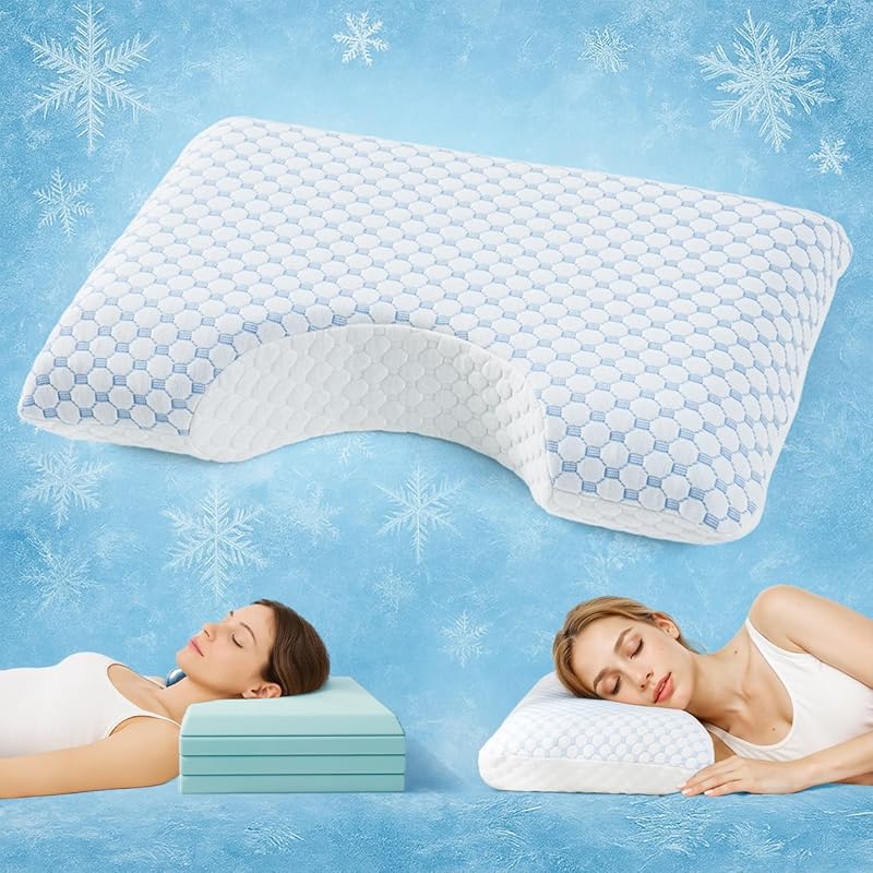 USlixury Side Sleeper Pillow - Adjustable 4 Layer Side Sleeper Pillows for Adults with Superior Support, Curved Neck Support Pillow for Side/Back 23.6 *14.2 *4.8