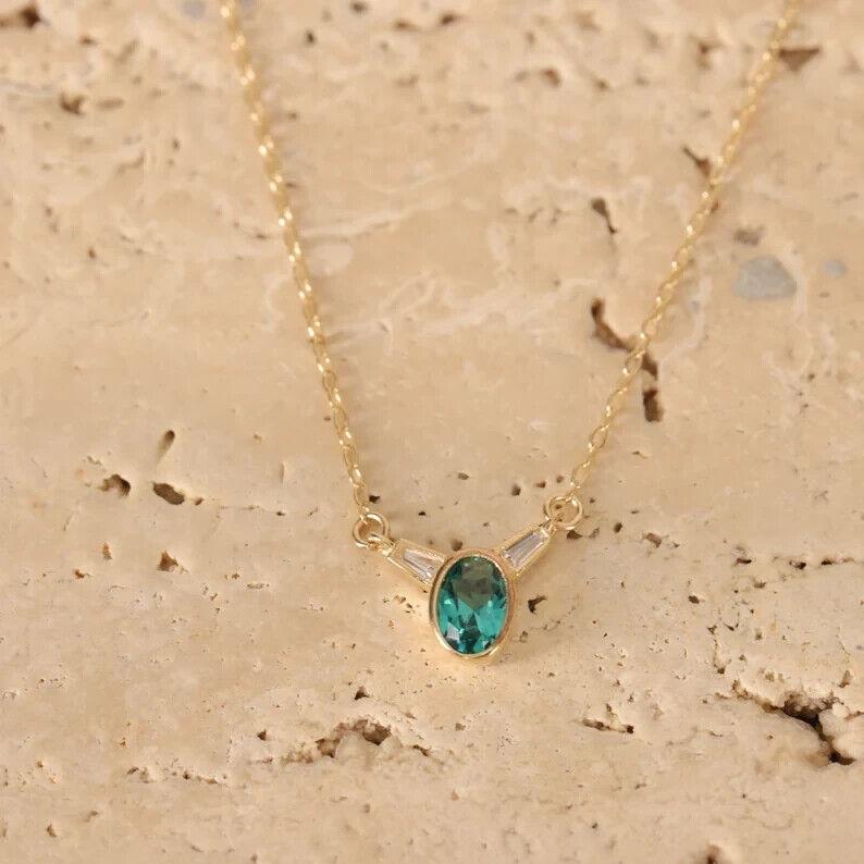 Emerald Pendant, Birthstone Necklace, Christmas Gift, 14k Gold Necklace For Women, Weeding Jewelry For Her