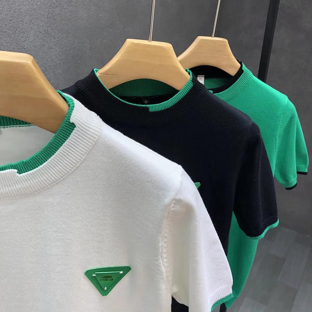 Tricou cu mânecă scurtă pentru bărbați, din mătase de gheață White Knight la modă, cu gât rotund, top cald pentru stratul interior pentru bărbați, top la modă