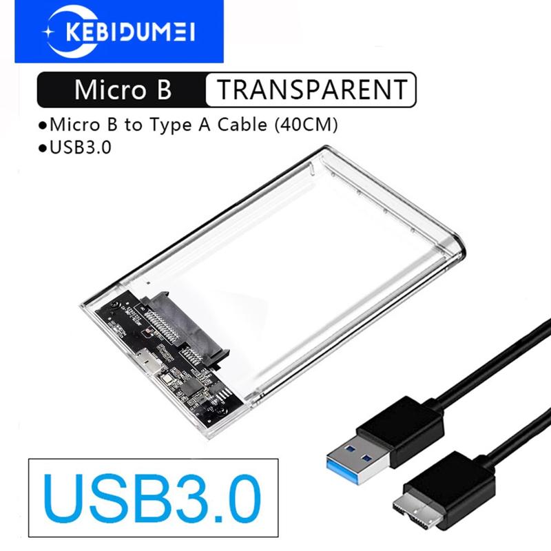 USB External HDD Case 5Gbps 2.5 Inch Transparent Hard Disk Case Hard Drive Enclosure SATA HDD SSD Storage Case for Laptop PC