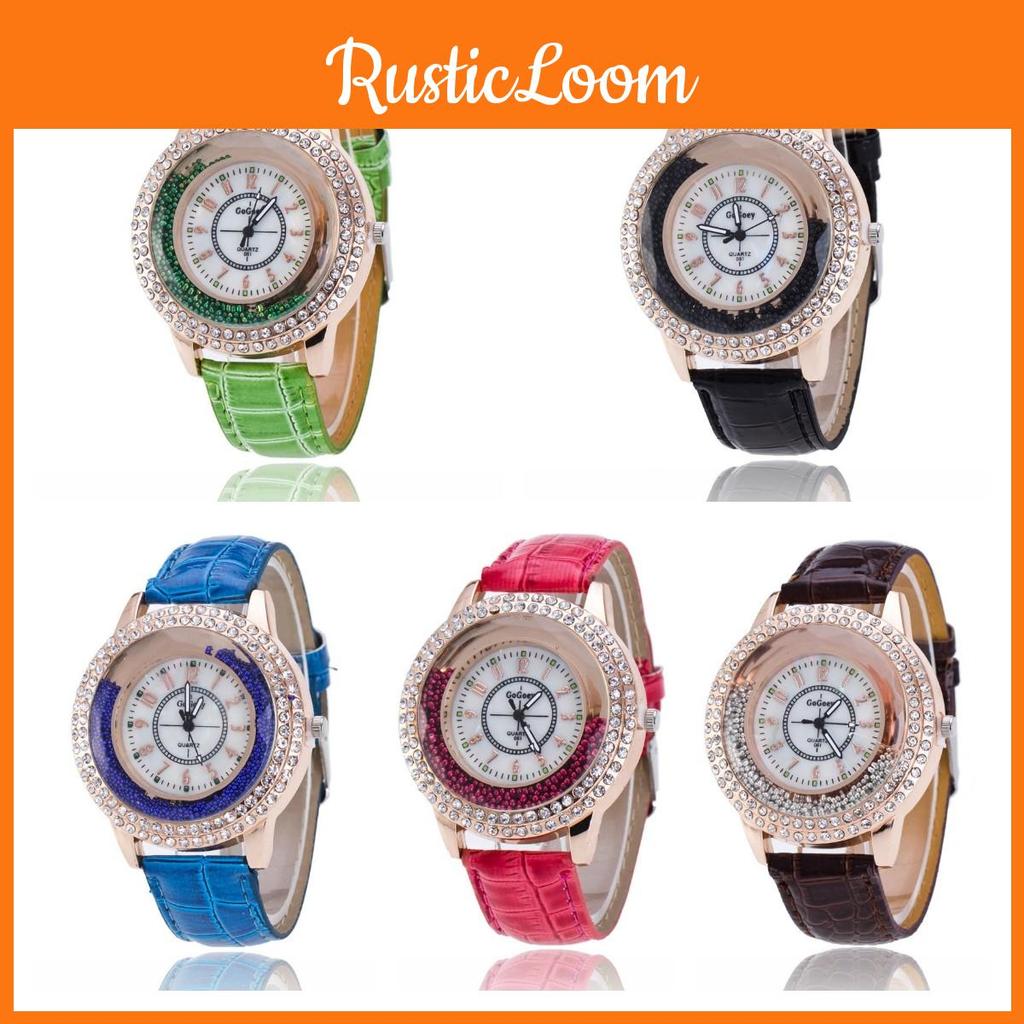 Stylish Women's Quartz Watch With Rhinestones And Pearl Shell Face Elegant Pu Strap
