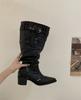 2025 New French Pointed Belt Buckle Wide Tube Thin European and American Style Thick Heel Boots Street Style Wear