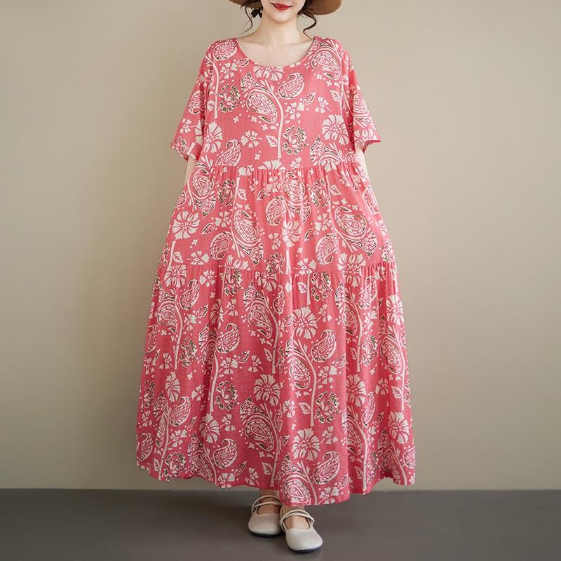 Short Sleeve Plus Size Vintage Floral New In Dresses for Women Casual Loose Long Summer Dress