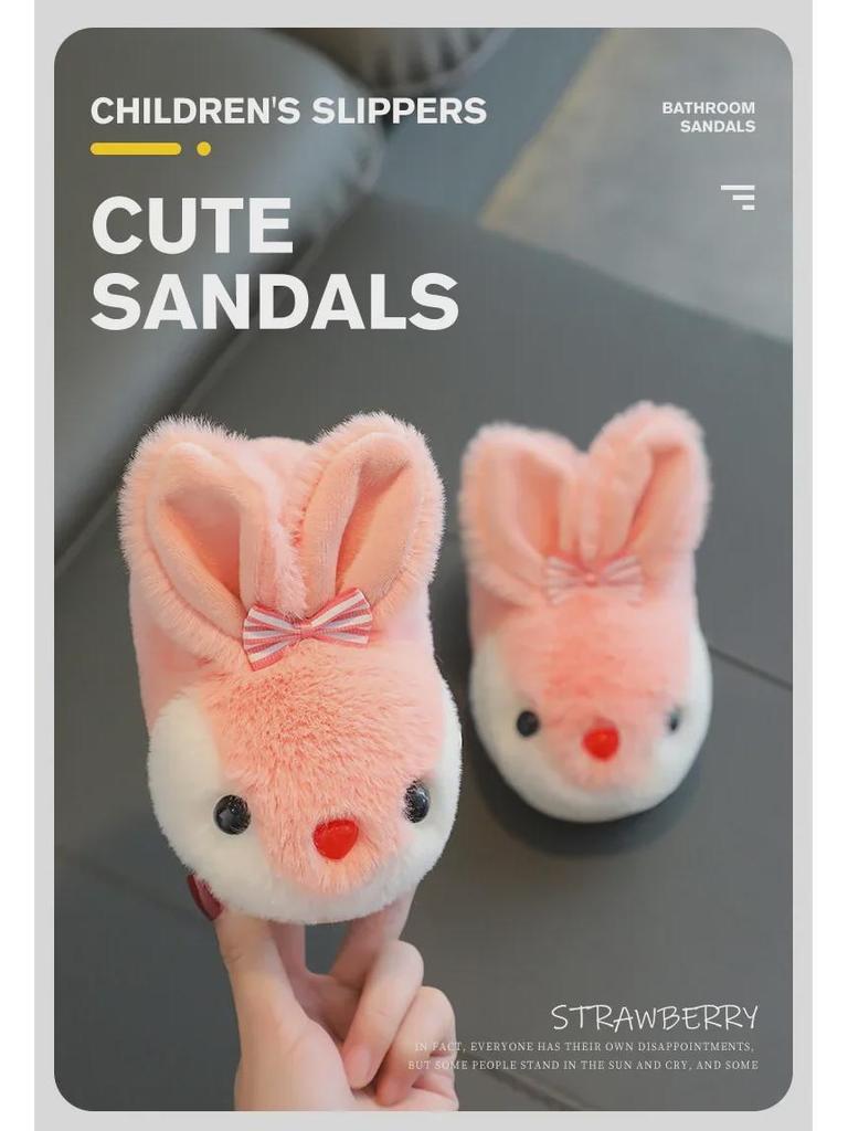 Children's Cute Cartoon Rabbit Slippers for Girls and Boys - Indoor Cotton Shoes for Autumn and Winter