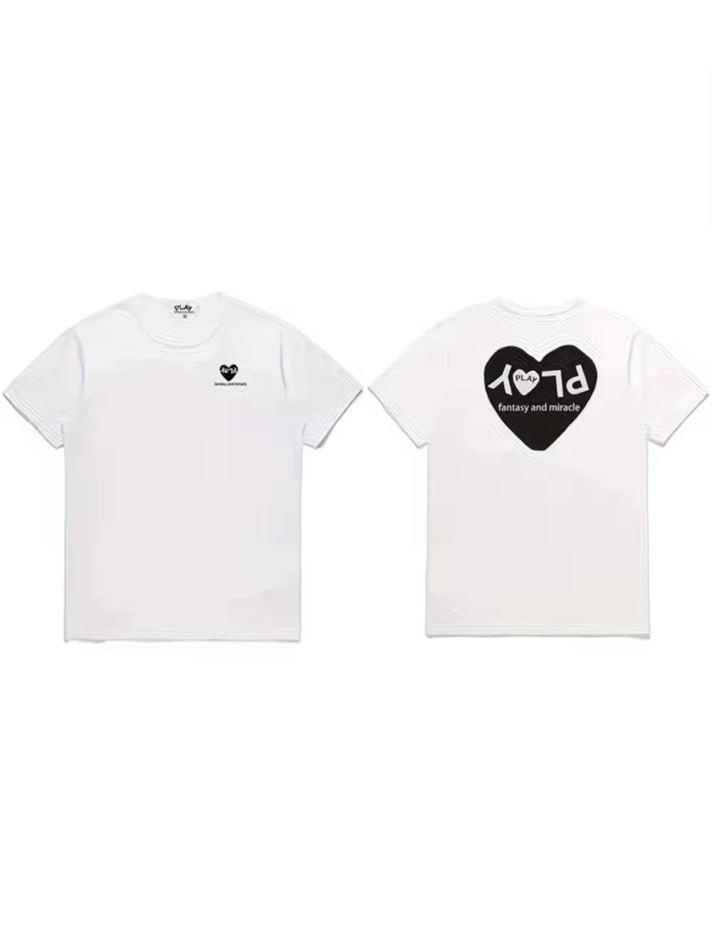 

White Short-Sleeved T-Shirt for Men Featuring Heart And Letter Graphics XL