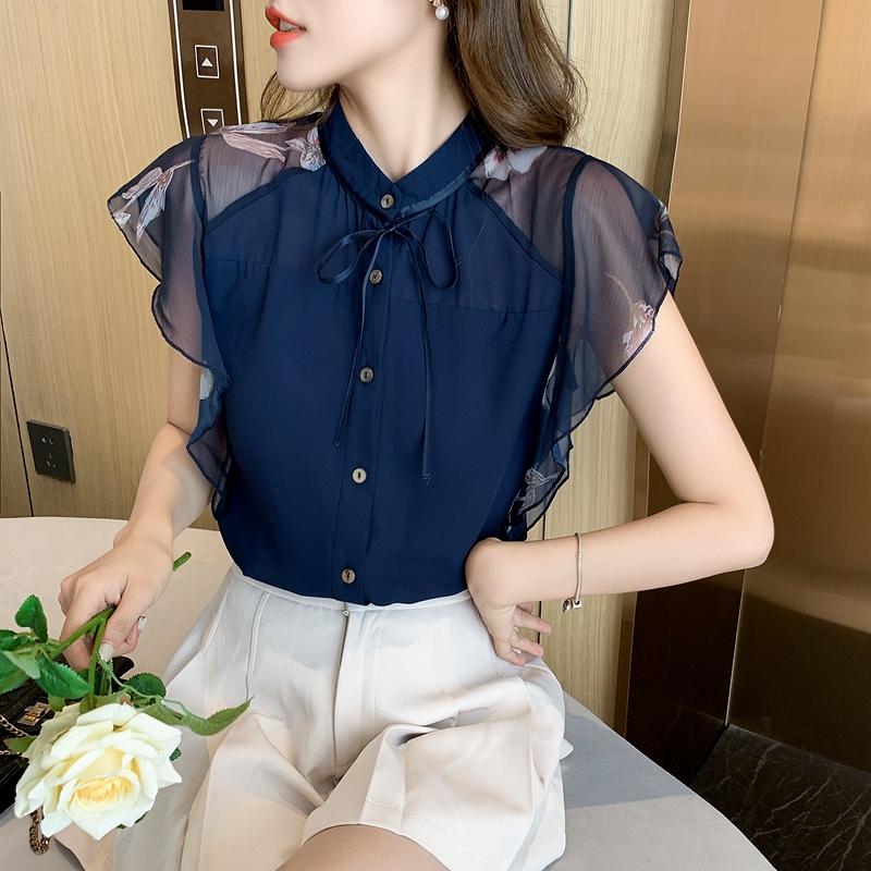 Sommer Frauen Chiffon Bluse Shirt Frauen Tops Kurzarm Bluse Frauen Blusas Mujer De Moda Blusen Femme Top Shirts