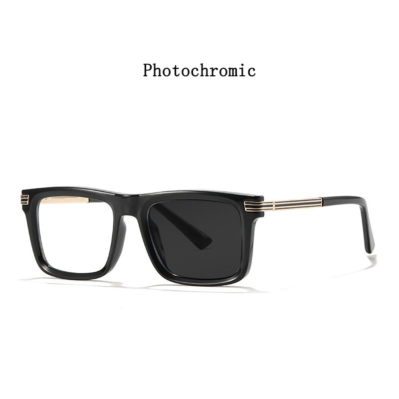 Large Square Metal Frame Hyperopia Prescription Photochromic Anti Blue Light Reading Glasses for Men 0 to +600