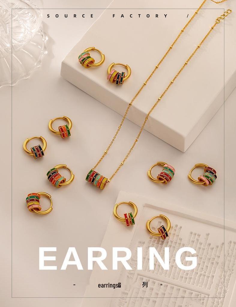 High-End Retro Matte Colorful Enamel Earrings & Necklace Set with Exquisite Niche Design