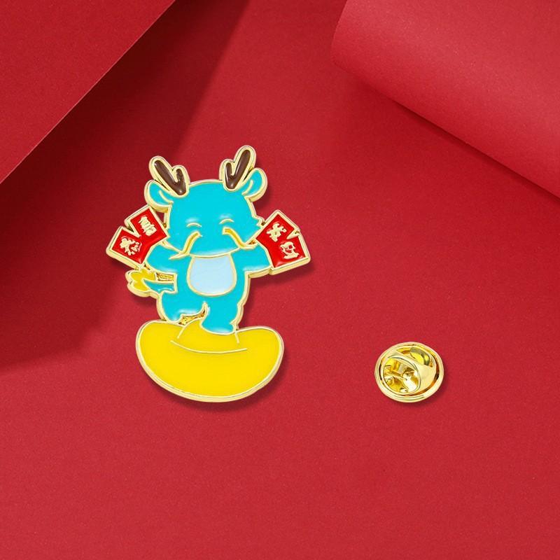 Retro Zodiac Products, Guochao Cartoon Faucet Brooch, Piercing Horse Needle, Oriental Dragon Men'S Suit Accessories Badge