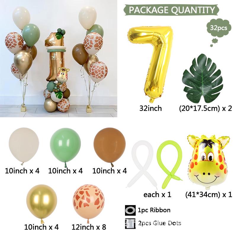 

Giraffe & Green Leaf Jungle Birthday Balloon Set for Kids 1st Birthday