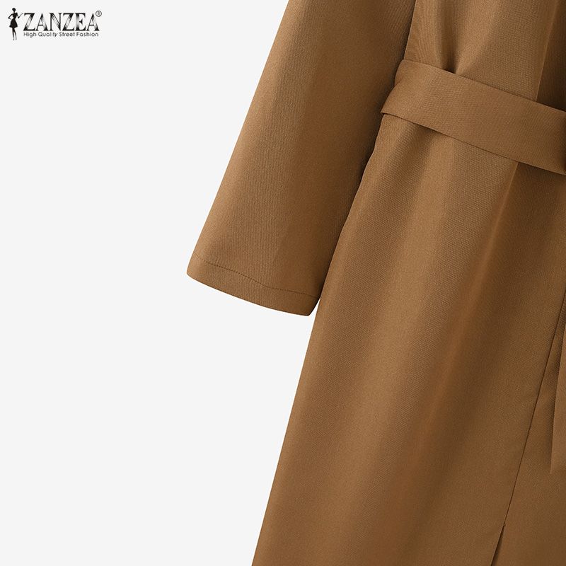 ZANZEA Women Casual V-Neck Solid Color Long Sleeve Sheath Dress