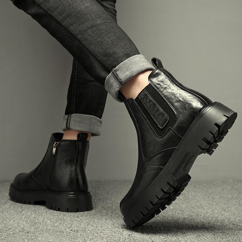 Martin boots men's high-top autumn and winter velvet 2025 new casual leather shoes men's genuine leather mid-top Chelsea boots