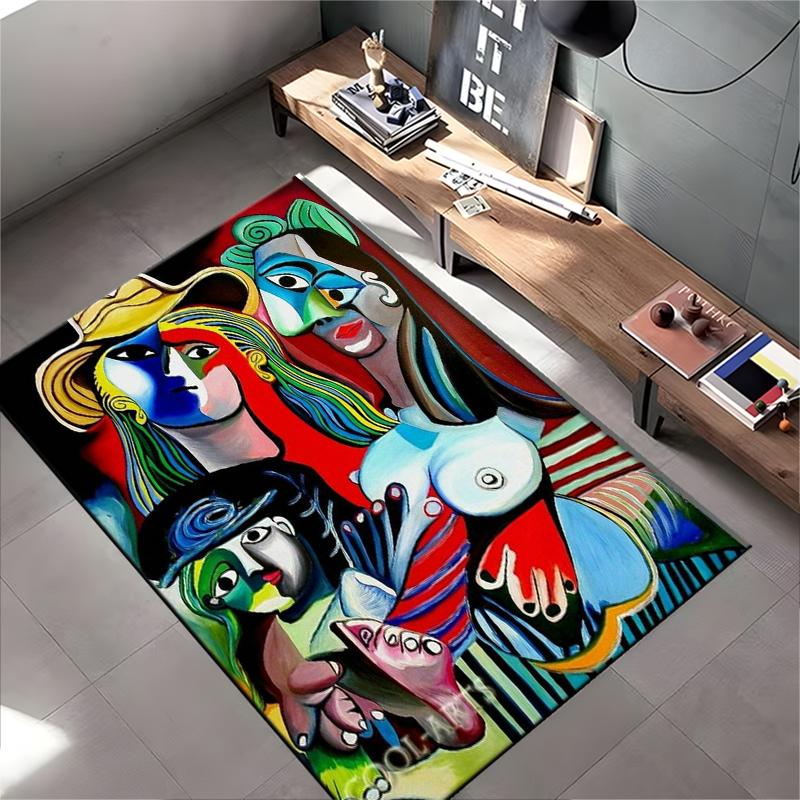 Abstract Colorful Faces Art Rug Non-slip rug suitable for living room and bedroom sofas.