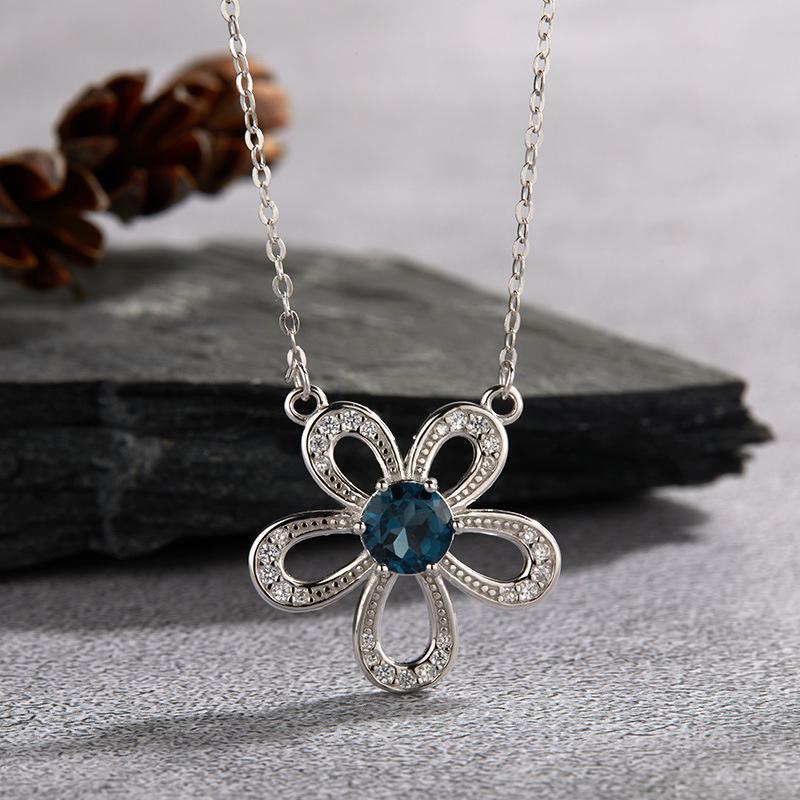 S925 Sterling Silver Natural Topaz Colored Treasure Necklace Women'S Trend Design Fashion Sunflower Pendant
