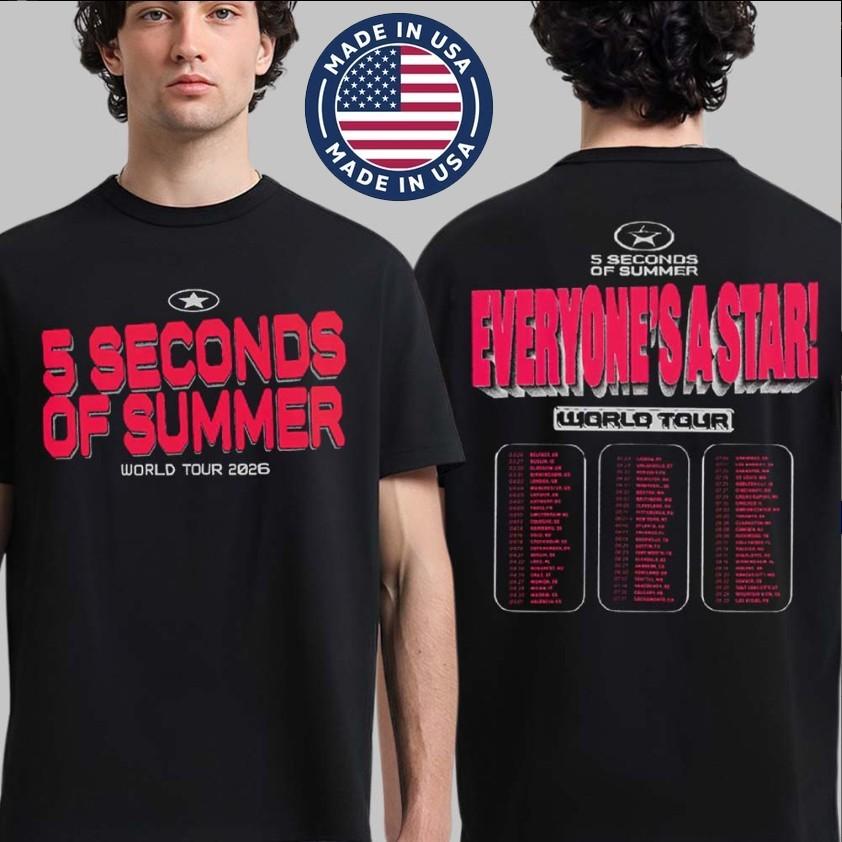 5 Seconds Of Summer 5SOS Tour 2026 TShirt Everyones A Star Two Sided Merch Tee Unisex T-Shirt L
