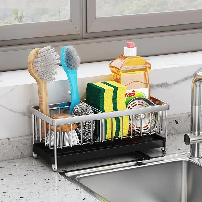 Sponge Holder Kitchen Organizer Dish Drainer Soap Rack Sink Tray Stainless Steel Rack Storage Basket Shelf Kitchen Accessories