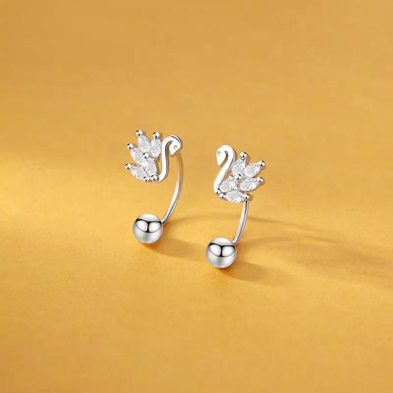 Elegant U-Shaped Zirconia Swan Stud Earrings - Versatile No-Piercing Jewelry for Women