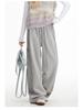 Striped Retro Pink Wide-Leg Sweatpants - Women's Jazz Dance, 300g Cotton Blend with Edging