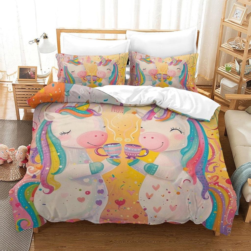 Comforter Digital Printed Unicorn Design Queen Size Bedding Girl'S Not Fading Soft And Comfortable.